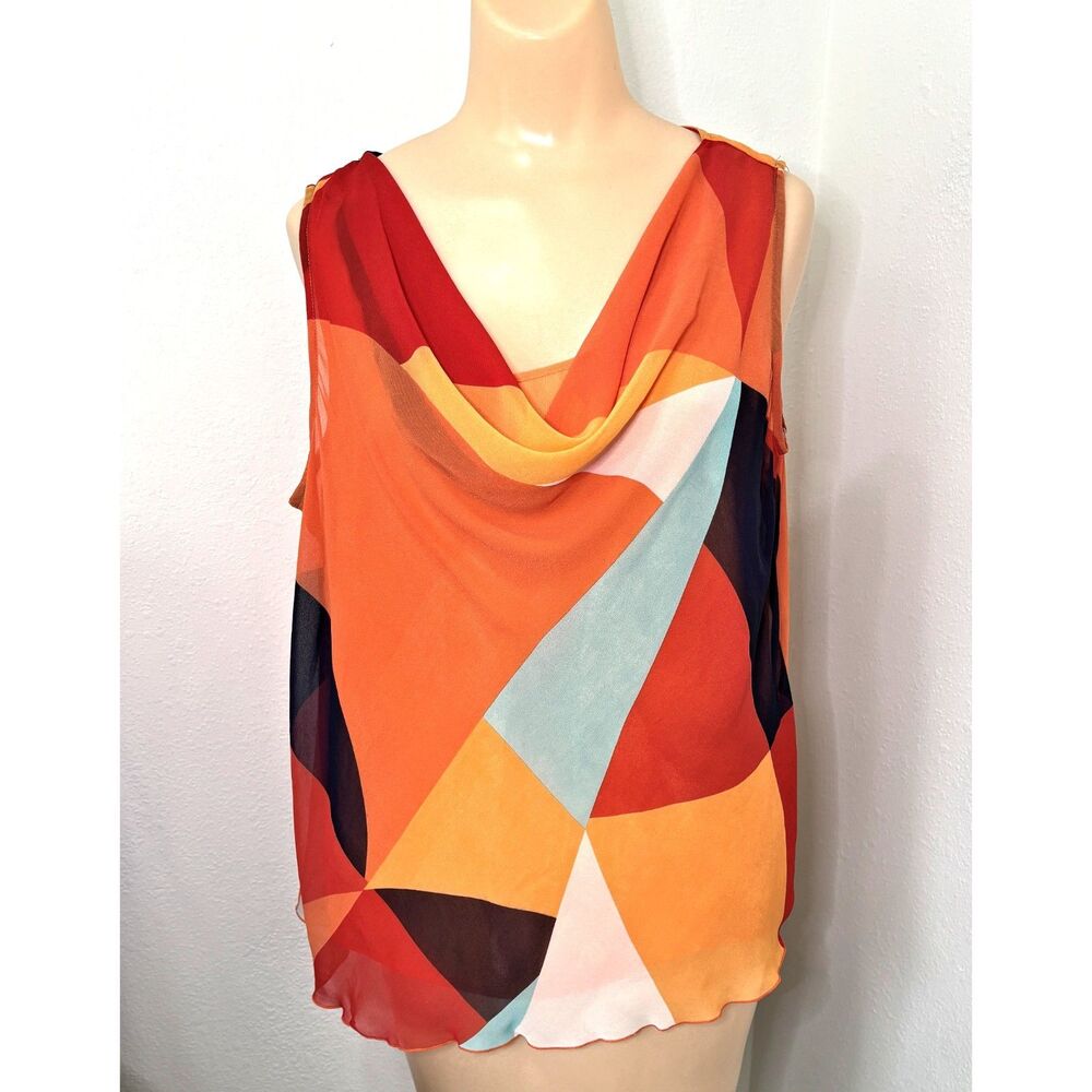 Womens Sleeveless Cowl Neck Top Medium Abstract Festival Summer Colorful Fairy